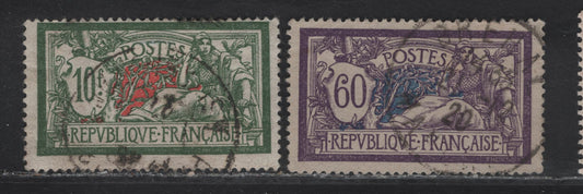 Lot 345 France SC#124, 131 60c - 10fr Violet & Ultramarine - Green & Red Liberty & Peace, 1900-1929 Liberty & Peace Issue, 2 Fine/Very Fine Used Singles