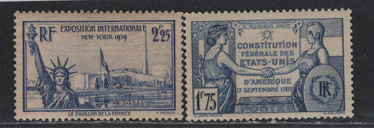 Lot 347 France SC#332, 372 1.75fr - 2.25fr Ultramarine US Constitution - New York World's Fair, 1937-1940 100th Anniv of US Constitution - New York World's Fair Issues, 2 VFLH/NH Singles, 1939-1940 Issue Is NH