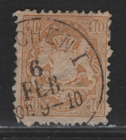 Lot 349 Germany - Bavaria SC#28b 10kr Yellowish Orange Arms, 1870-1872 Embossed Arms Issue, A Fine Used Single, Wide Diamonds Wmk