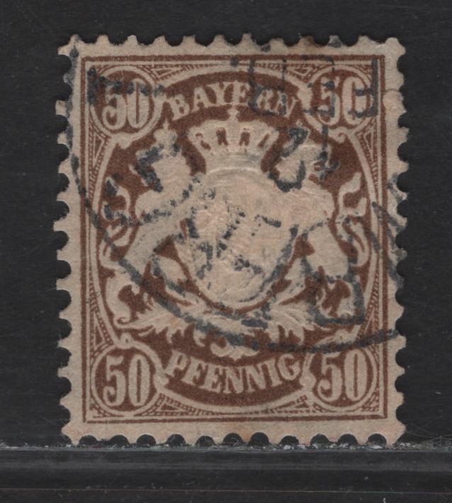 Lot 350 Germany - Bavaria SC#45 50pf Brown Arms, 1876-1878 Embossed Arms Issue, A Very Fine Used Single, Perf 11.5, Wavy Lines Spaced Wide Wmk