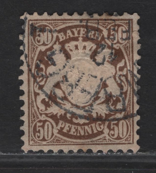 Lot 350 Germany - Bavaria SC#45 50pf Brown Arms, 1876-1878 Embossed Arms Issue, A Very Fine Used Single, Perf 11.5, Wavy Lines Spaced Wide Wmk