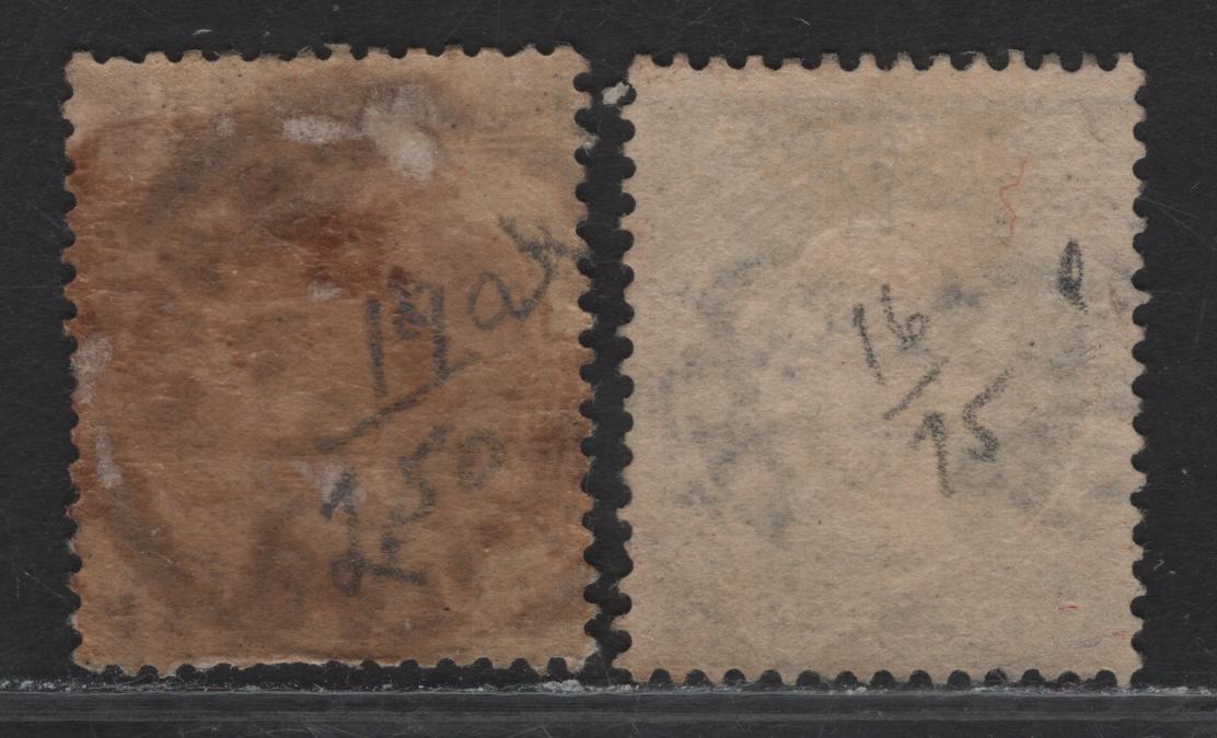 Lot 35 (C) Gambia SG#29, 35 3d - 1/- Gray - Violet Queen Victoria, 1886-1893 Queen Victoria Embossed Cameo Issue, 2 Fine Used Singles, Crown CA Wmk