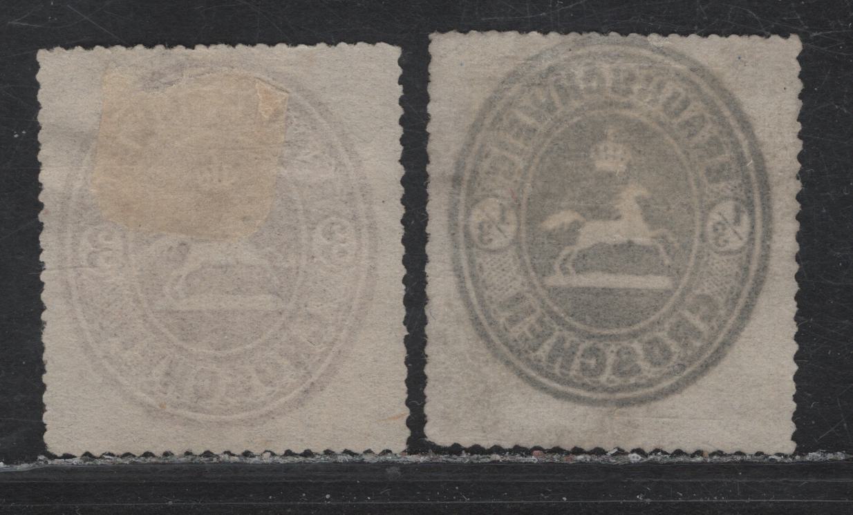 Lot 351 Germany - Brunswick SC#23, 26 1/3r - 3gr Black - Brown Saxon Horse, 1865 Embossed Saxon Horse Issue, 2 Fine Unused Single