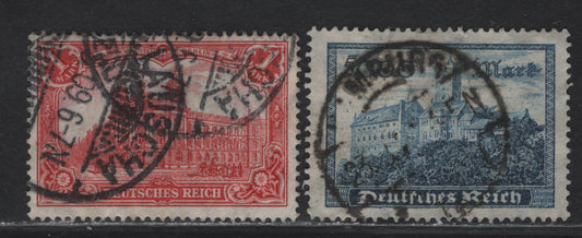 Lot 352 Germany (C) SC#92b, 237 1m - 5000m Carmine Red - Deep Blue Germania - Warburg Castle, 1905-1919 Germania - Warburg Castle Issues, 2 Very Fine Used Singles