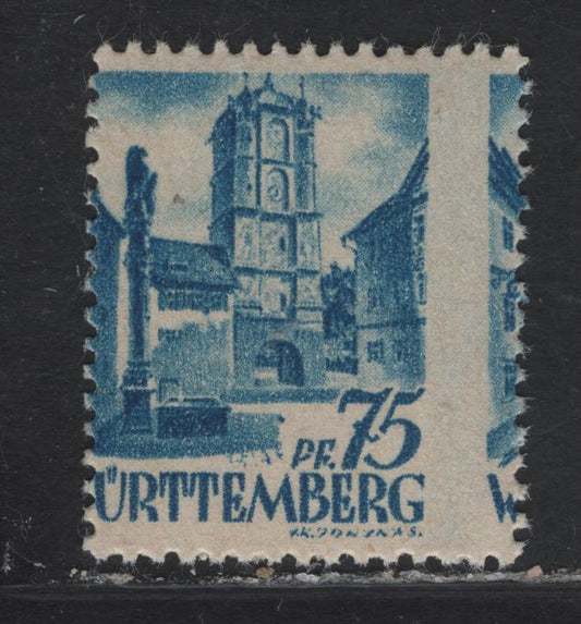 Lot 353 Germany - Wrattenburg French Zone (C) MI#11vw1 (SC# 8N11) 75pf Bright Blue Johann Wolfgang, 1949 Goethe Issue, A VFNH Single, Type 1 On Paper V, Coarse Grained Gum, Showing Significant Misperf.