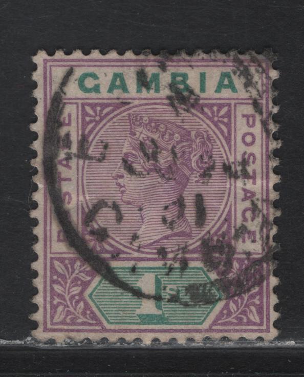 Lot 37 (C) Gambia SG#44 1/- Violet & Green Queen Victoria, 1898-1902 Queen Victoria Imperium Keyplates , A Very Fine Used Single