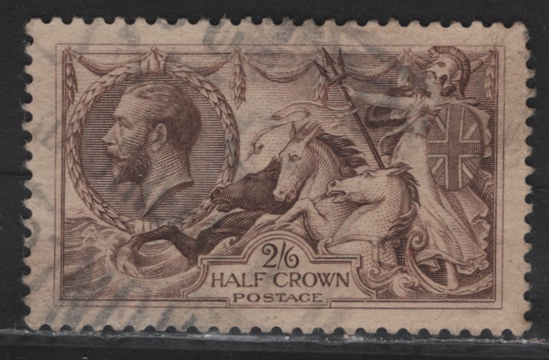 Lot 45 Great Britain SG#415 2/6d Reddish Brown Seahorses, 1918-1919 Seahorses Issue, A Very Fine Used Single, Bradbury Wilkinson Printings