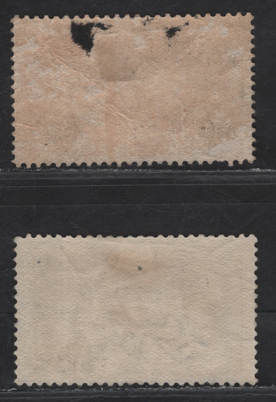 Lot 46 (C) Great Britain SG#415, 416 2/6 - 5/- Chocolate Brown - Rose Red Seahorses, 1918-1919 Seahorses Issue, 2 Very Good/Fine Used Singles, Bradbury Wilkinson Printings, Some Light Wrinkles