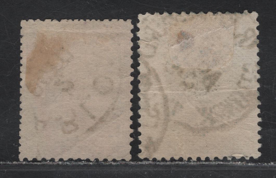 Lot 6 Belgium SC#48 50c Violet King Leopold I, 1883 King Leopold I Surface Printed Issue, 2 Ungraded Used Singles, Scarce High Value, One With Very Light Horizontal Crease & The Other Reperforated On 2 Sides