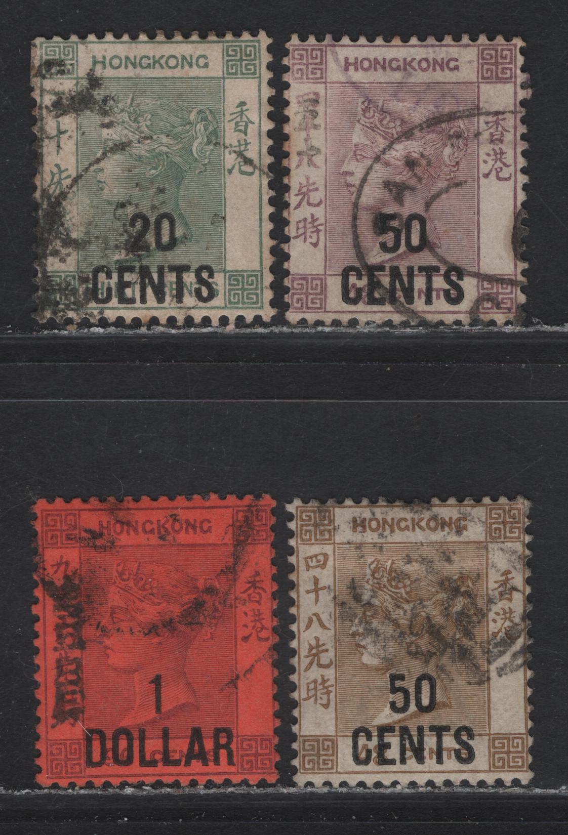 Lot 61 (C) Hong Kong SG#41, 45a, 49, 50 50c on 48c - $1 on 96c Yellowish Brown - Purple on Red Queen Victoria, 1885-1891 Queen Victoria Issue, 4 Fine Used Singles, Includes 20c Without The Additional Character At UL, 50c Has The Characters At Ul