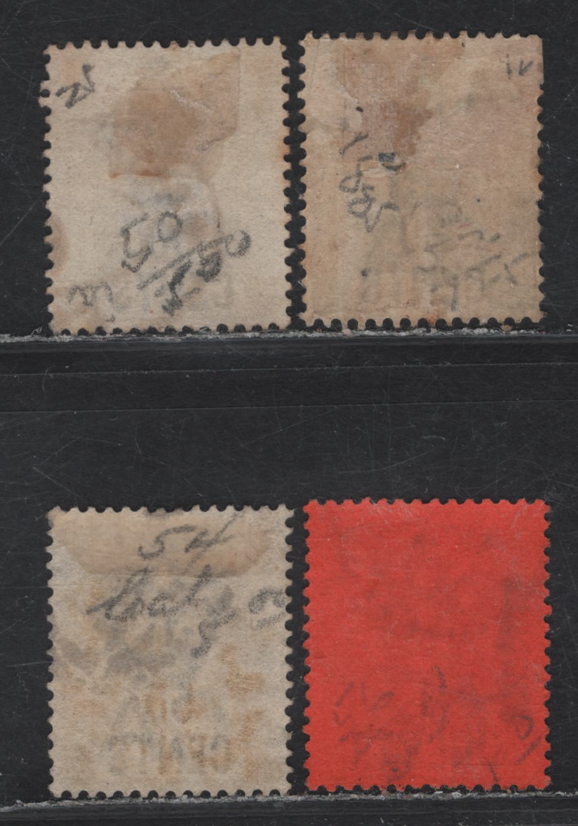 Lot 61 (C) Hong Kong SG#41, 45a, 49, 50 50c on 48c - $1 on 96c Yellowish Brown - Purple on Red Queen Victoria, 1885-1891 Queen Victoria Issue, 4 Fine Used Singles, Includes 20c Without The Additional Character At UL, 50c Has The Characters At Ul