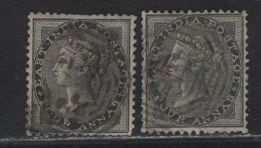 Lot 62 (C) India SG#45-46 4a Black & Gray Black Queen Victoria, 1856-1864 Queen Victoria Keyplates Issue, 2 Very Good/Very Fine Used Singles, Unwatermarked, Light Cancels For This