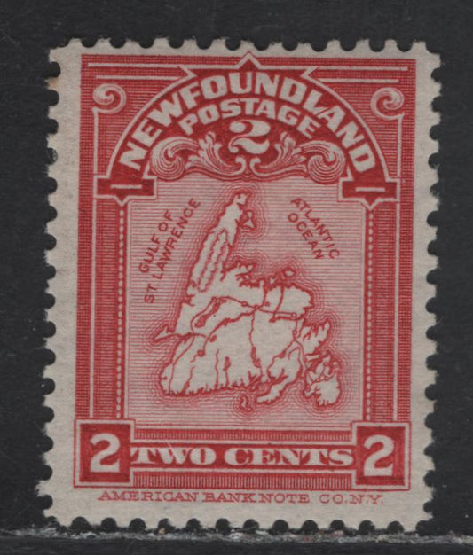 Lot 66 Newfoundland #86 2c Carmine Red Map Of Newfoundland, 1908 Map of Newfoundland Issue, A FOG Single, Paper ABNN-J, Perf 11.9