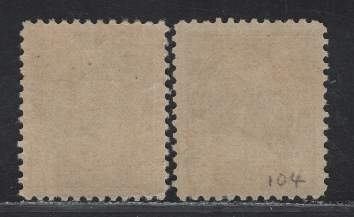 Lot 68 (C) Canada  #104, 104i 1c Dark Green & Dark Yellowish Green King George V, 1911-1925 Admiral Issue, 2 VFOG Singles, Paper ABN-E, Perfs 11.9x11.8 & 11.9
