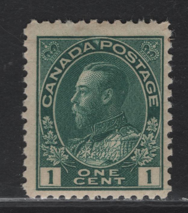 Lot 73 (C) Canada  #104b 1c Intense Blue Green King George V, 1911-1925 Admiral Issue, A FOG Single, Paper ABN-A, Retouched Frameline, Paper 11.9x12, Showing Spot Of Gum Loss In The Top Margin.