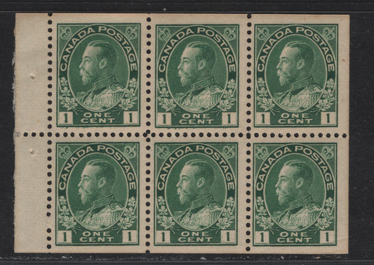 Lot 76 (C) Canada  #104a 1c Deep Bright Green King George V, 1911-1925 Admiral Issue, A VFNH Booklet Pane Of 6, Paper ABN-E, Perf 11.9