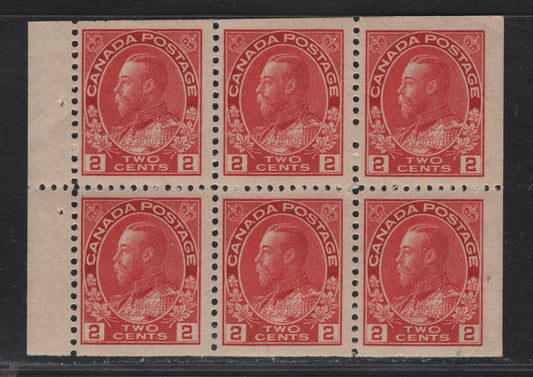 Lot 98 (C) Canada  #106avs 2c Dull Carmine Red King George V, 1911-1925 Admiral Issue, A VFNH Booklet Pane Of 6, Paper ABN-B, Retouched Frameline, Perf 12x11.8.