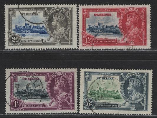 Lot 102 St Helena SG#124-127 1.5d - 1/- Deep Blue & Carmine - Slate & Purple KGV & Windsor Castle, 1935 Silver Jubilee Issue, 4 Very Fine Used Singles