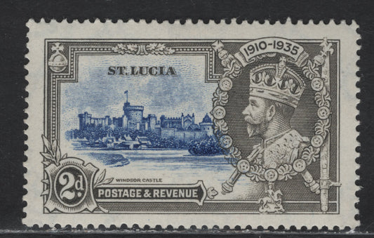 Lot 114 (C) St. Lucia SG#110var 2d Ultramarine & Gray KGV & Windsor Castle, 1935 Silver Jubilee Issue, A VFOG Single, Showing Dramatic Upward Shift Of Vignette