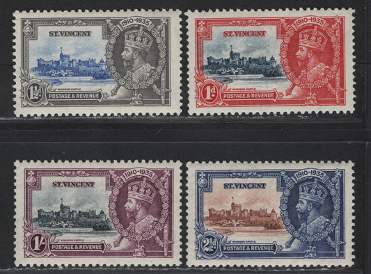 Lot 117 St Vincent SG#142-145 1d - 1/- Deep Blue & Scarlet - Slate & Purple KGV & Windsor Castle, 1935 Silver Jubilee Issue, 4 VFOG Singles