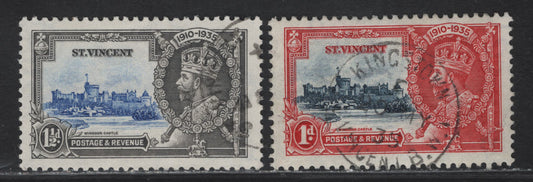 Lot 120 St Vincent SG#142-143 1d - 1.5d Deep Blue & Scarlet - Ultramarine & Gray KGV & Windsor Castle, 1935 Silver Jubilee Issue, 2 Very Fine Used Singles
