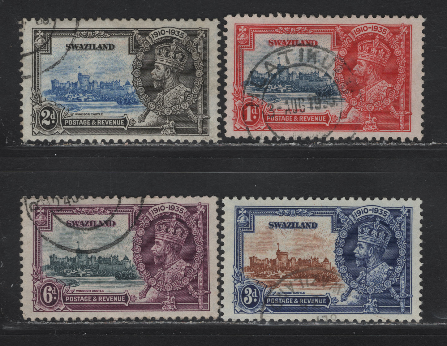 Lot 126 (C) Swaziland SG#21-24 1d - 6d Deep Blue & Scarlet - Slate & Purple KGV & Windsor Castle, 1935 Silver Jubilee Issue, 4 Very Fine Used Singles