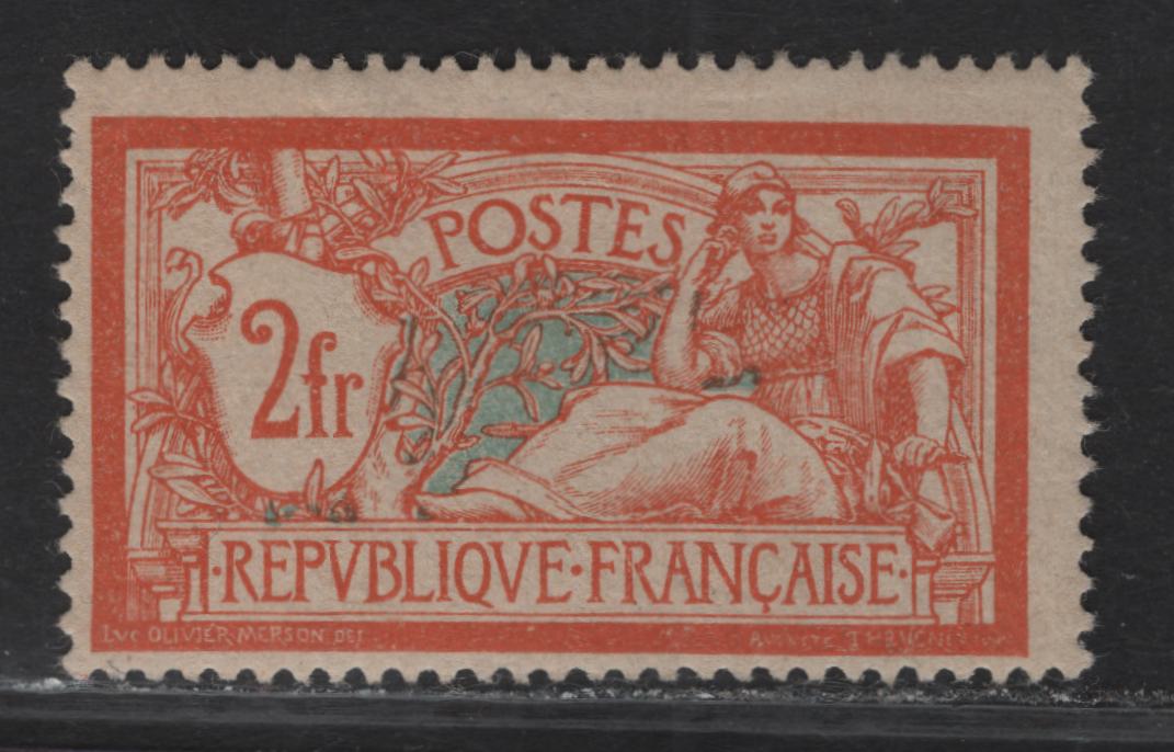 Lot 13 France #127 2fr Orange & Pale Blue Liberty, Peace & Rights On Man, 1900-1929 Liberty, Peace & Rights On Man Issue, A FOG Single