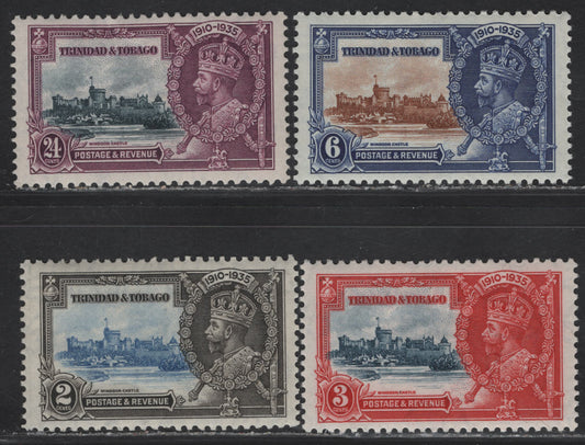 Lot 132 Trinidad & Tobago SG#239-242 2c - 24c Ultramarine & Gray Black - Slate & Purple KGV & Windsor Castle, 1935 Silver Jubilee Issue, 4 VFOG Singles, Well Centered Hinged Set