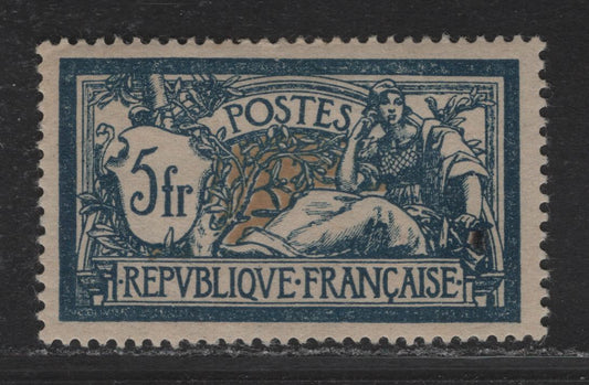 Lot 14 France #130 5fr Dark Blue & Buff Liberty, Peace & Rights On Man, 1900-1929 Liberty, Peace & Rights On Man Issue, A VFOG Single