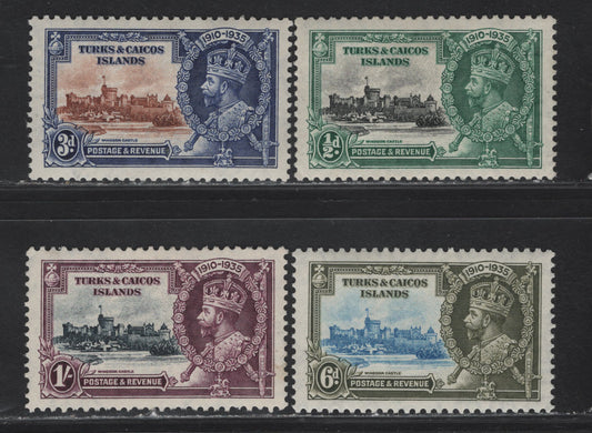Lot 144 Turks & Caicos SG#187-190 1/2d - 1/- Black & Green - Slate & Purple KGV & Windsor Castle, 1935 Silver Jubilee Issue, 4 VFOG Singles