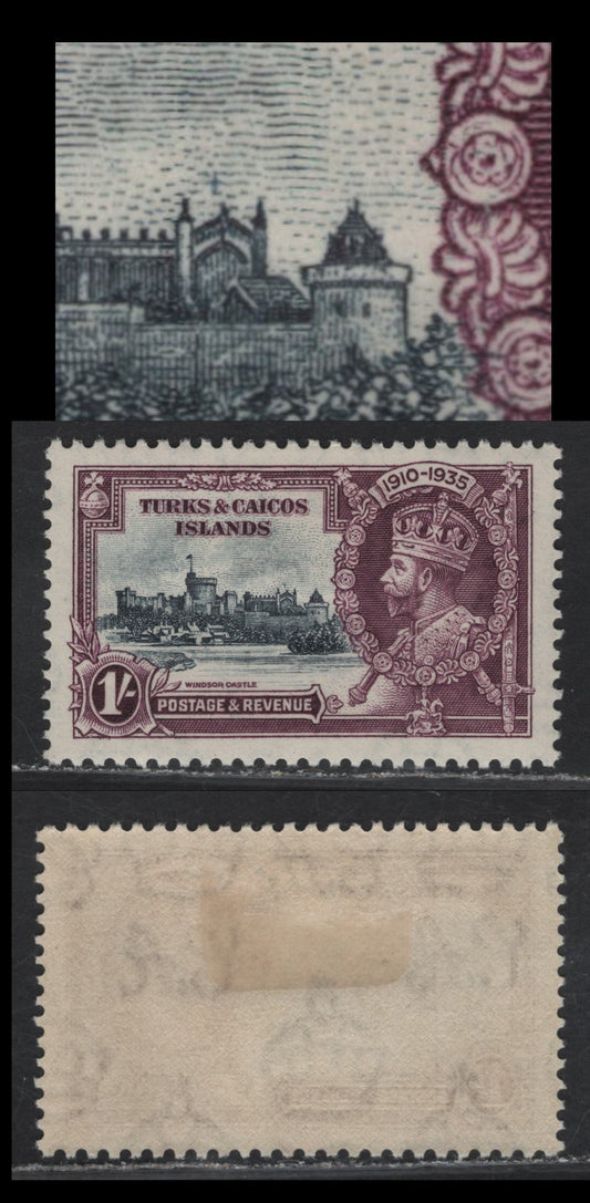 Lot 153 Turks & Caicos SG#190 1/- Slate & Purple KGV & Windsor Castle, 1935 Silver Jubilee Issue, A VFOG Single, Showing Constant Dash Above Chapel, Last Week's Auction Had A few From The Waterlow Sets of Other Colonies