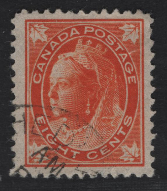 Lot 159 (C) Canada #72 8c Orange Queen Victoria, 1897-1898 Maple Leaf Issue, A Fine Used Single, Paper ABN-II, Design Size 17x21mm, Perf 11.9.