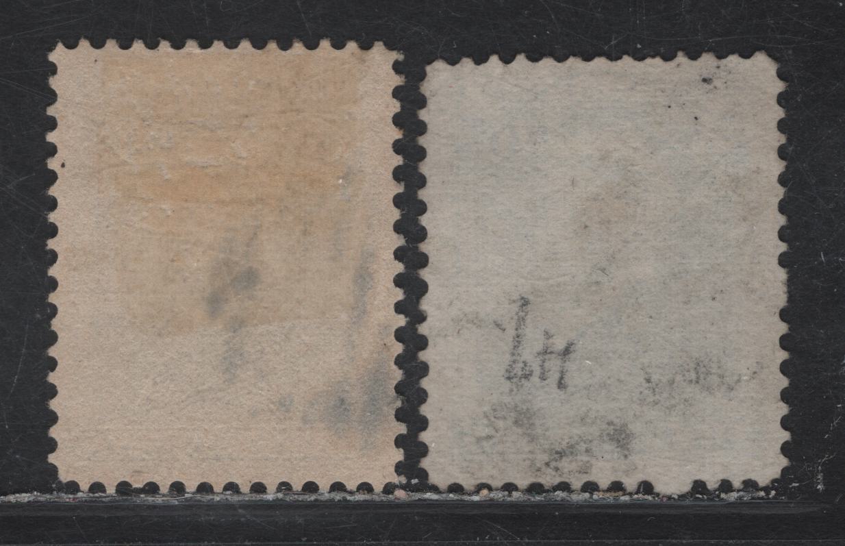 Lot 163 (C) Newfoundland #49, 51 3c Pale Blue - Umber Brown Queen Victoria, 1880-1896 4th Cents Issue, 2 Fine/Very Fine Used Singles, Papers Cents-HH & Cents-SS, Perfs 12.1x12.5 & 11.9x12.1