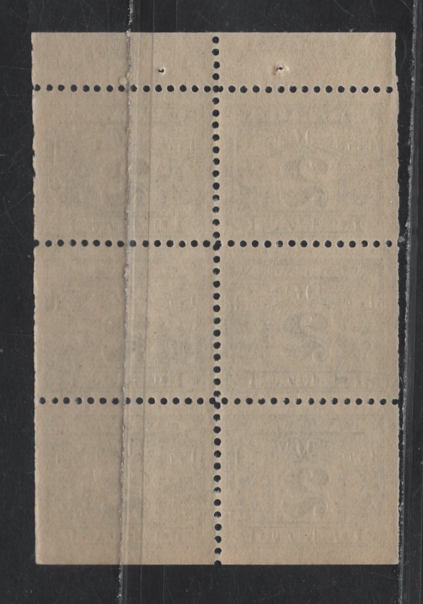 Lot 167 Canada Van Dam#FX36 2c Blue Numeral, 1915-1928 Two Leaf Excise Tax Issue, A VFNH Booklet Pane Of 6, Paper ABN-M, Dry Printing