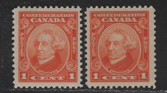 Lot 176 (C) Canada #141 1c Dull Orange & Orange Sir John A Macdonald, 1927 60th Anniv of Confederation Issue, 2 VFOG Singles, Paper ABN-BBBB, Perf 12