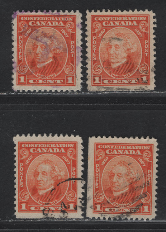 Lot 183 Canada #141 1c Dull Orange - Orange Sir John A Macdonald, 1927 60th Anniv of Confederation Issue, 2 Very Fine Used Singles, Papers ABN-M & ABN-CCCC