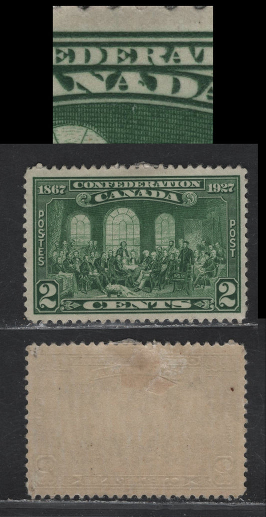 Lot 187 Canada #142var 2c Deep Bright Green Fathers of Confederation, 1927 60th Anniv of Confederation Issue, A VFOG Single Paper ABN-CCC, Showing Arc Inside Second'A' of Canada,, Likely Constant, Unlisted In Unitrade.