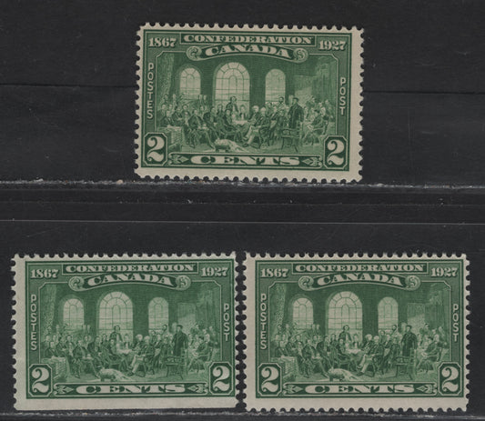 Canada #142 2c Green - Dull Green Fathers of Confederation, 1927 60th Anniv of Confederation Issue, 3 FNH Singles, Papers ABN-M & ABN-CCCC