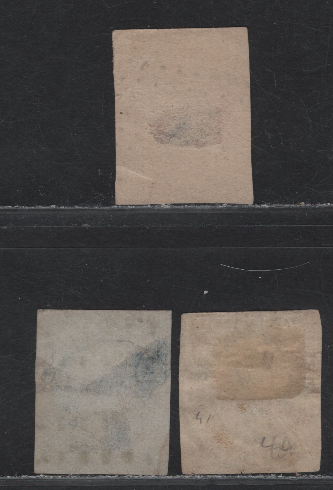 Lot 2 France #17-18, 40 25c - 4c Blue on Bluish - Gray Napoleon III - Bordeaux, 1853-1871 Imperf Napoleon III & Bordeaux Issues, 3 Ungraded Used Imperf Singles, Presentable Examples But All Worth Significant Thins