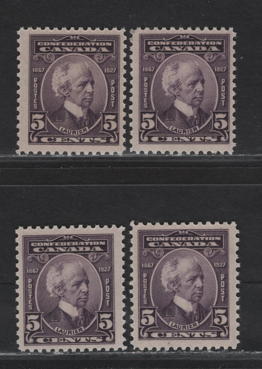 Lot 202 (C) Canada #144 5c Deep Milky Violet - Milky Violet Sir Wilfrid Laurier, 1927 60th Anniv of Confederation Issue, 3 VFOG Singles, Papers ABN-XXX, ABN-CCCC & ABN-DDDD