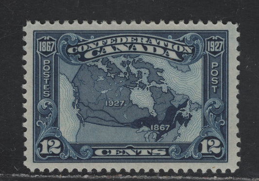 Canada #145 12c Dark Blue Map of Canada, 1927 60th Anniv of Confederation Issue, A VFJOG Single, Paper ABN-G, Jumbo Margins