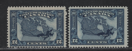 Lot 209 Canada #145 12c Dark Blue & Dark Bright Blue Map of Canada, 1927 60th Anniv of Confederation Issue, 2 FNH Singles, Papers ABN-CCCC & ABN-XXX