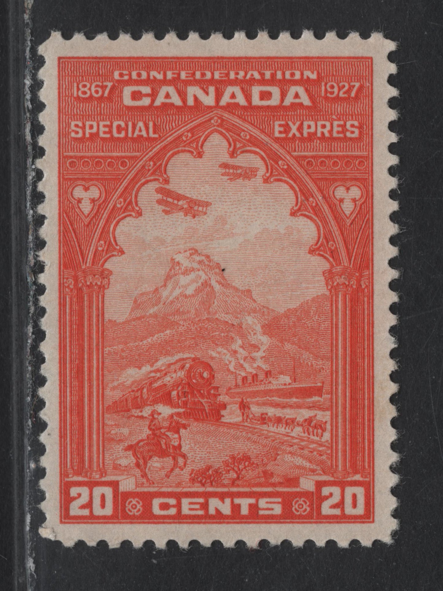 Lot 215 (C) Canada #E3 20c Red Orange Pictorial, 1927 Special Delivery Issue, A VFNH Single, Paper ABN-Q