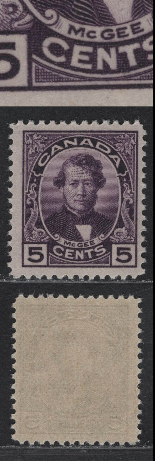 Lot 221A Canada #146var 5c Dark Purple Thomas D'Arcy McGee, 1927 Historical Issue, A FNH Single, Paper ABN-F, Showing Cracked 'C' in Cents