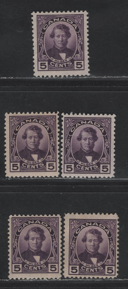 Lot 222 (C) Canada #146 5c Dark Purple Thomas D'Arcy McGee, 1927 Historical Issue, 5 FOG Singles, Papers ABN-F, ABN-G, ABN-M, ABN-O & ABN-CCCC