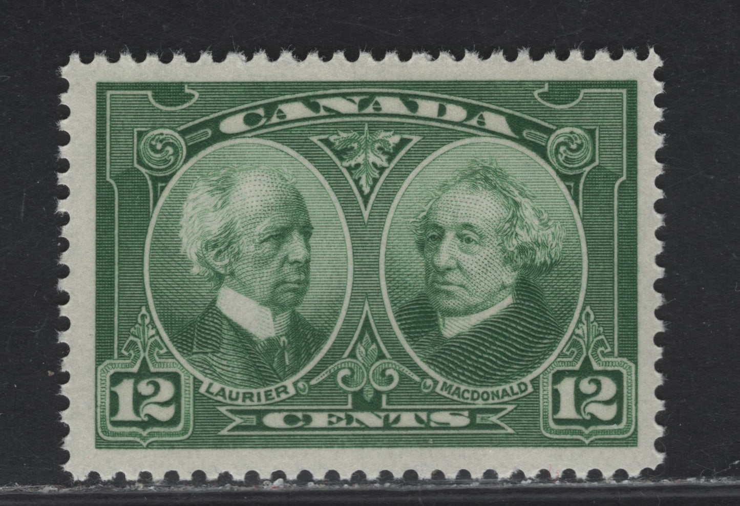 Lot 225 (C) Canada #147 12c Green Laurier & Macdonald, 1927 Historical Issue, A VFNH Single, Paper ABN-M