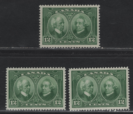 Lot 226 Canada #147 12c Green Laurier & Macdonald, 1927 Historical Issue, 3 VFOG Singles, Papers ABN-BBBB & ABN-CCCC