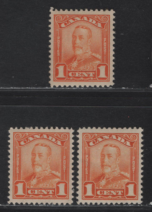 Lot 235 Canada #149 1c Orange & Dull Orange King George V, 1928-1929 Scroll Issue, 3 VFOG Singles, Papers ABN-CCCC & ABN-IIII