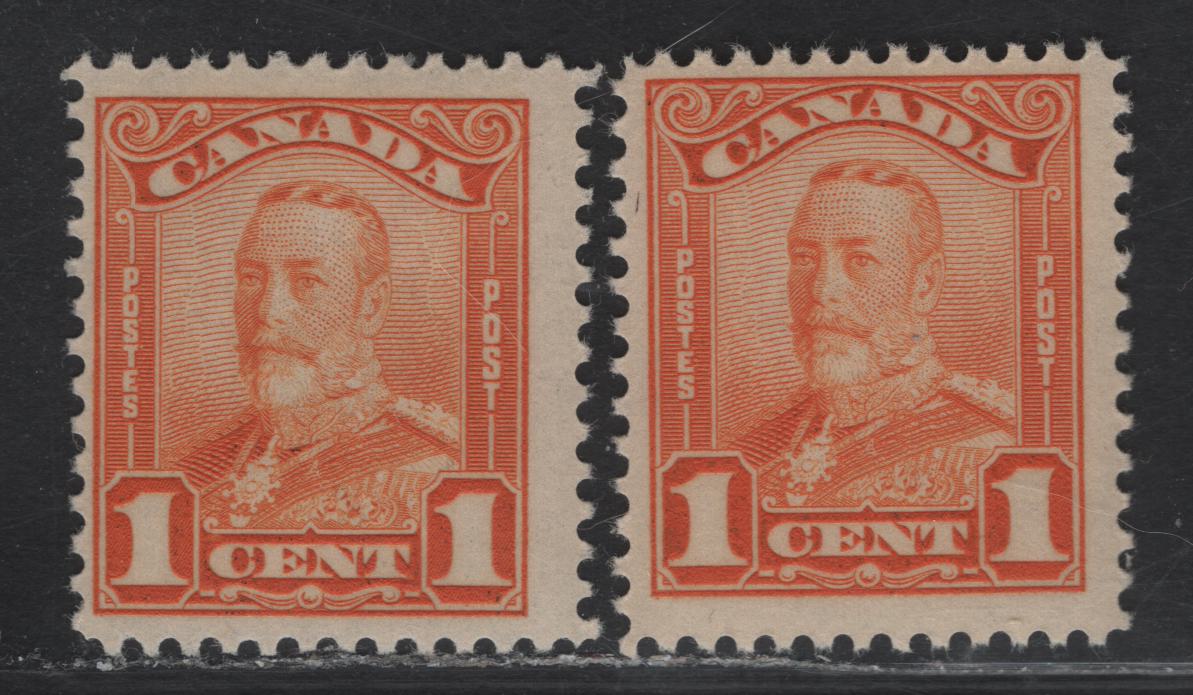 Lot 236 (C) Canada #149 1c Orange & Dull Orange King George V, 1928-1929 Scroll Issue, 2 FNH Singles, Paper ABN-M