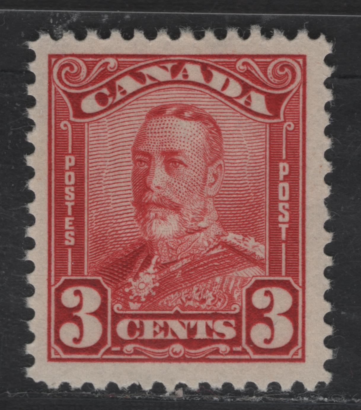 Lot 245 (C) Canada #151 3c Carmine Red King George V, 1928-1929 Scroll Issue, A VFNH Single, Paper ABN-M